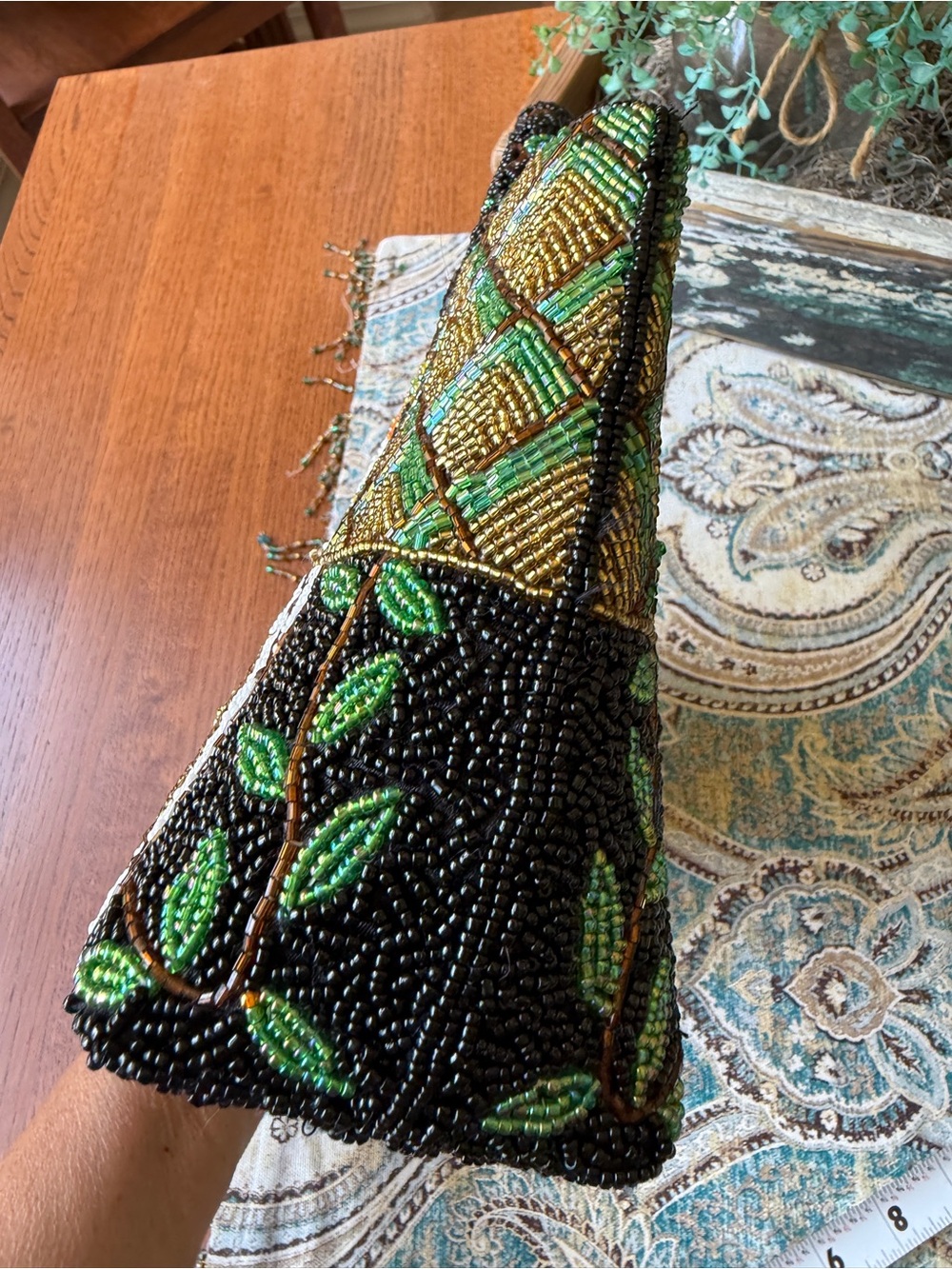 Glass Beaded Top Handle Handbag Floral Paisley Purse Vintage 1980s - Picture 10 of 11
